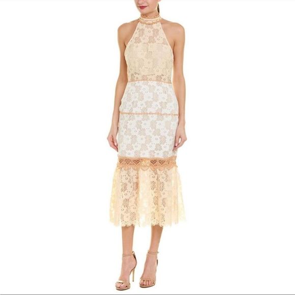 Foxiedox x Anthropologie Amelia Halter Lace Midi Dress XS - Picture 1 of 15